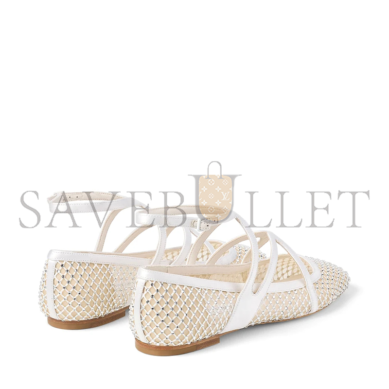 Ji*y Ch* astoria flat white crystal mesh satin flats astoriaflatqhs